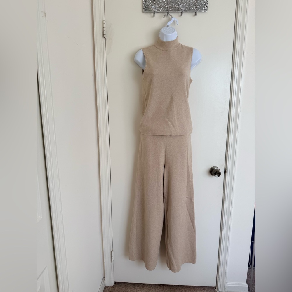 Marled Sleeveless Beige Matching Set